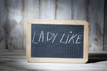 Ladylike buzzword written on blackboards