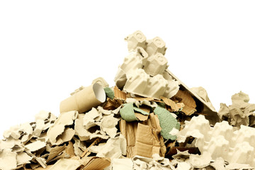 Waste cardboard for recycling on white background