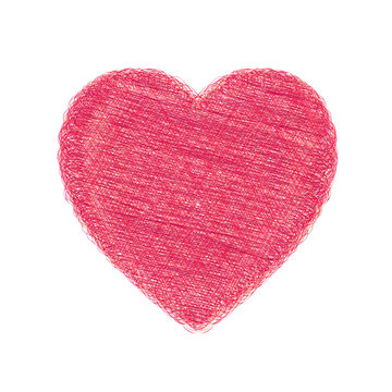 Pencil sketch of a pink heart. Hand-drawn doodles.