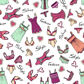 Vector pattern with hand drawn and fashionable lingerie