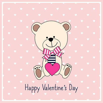 Happy Valentine's Day Card with cute teddy bear
