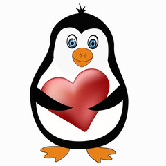 penguin with red heart
