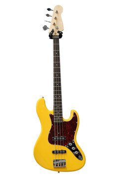 The image of yellow electric guitar under the white background