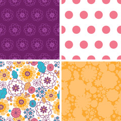 Vector colorful oriental flowers set of four marching repeat