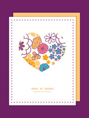 Vector colorful oriental flowers heart symbol frame pattern