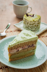 Japanese Matcha Green tea cake, coffee and cake