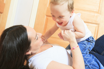 Happy 2 years old baby boy. Kid is smiling, grinning.