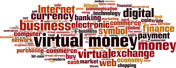 Virtual money word cloud concept. Vector illustration