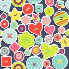 Seamless pattern of colorful differently shaped buttons