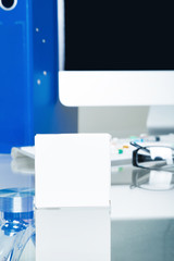 Doctor workplace. Pills, tablets, box