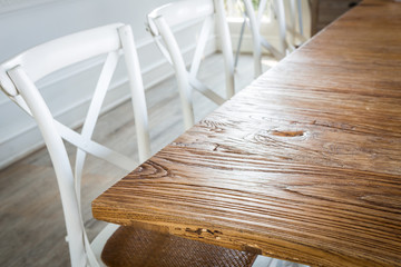 Wood table at restaurant