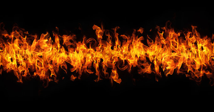 Fire flames on black background