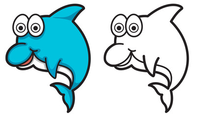 colorful and black and white dolphin for coloring book
