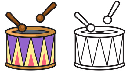 colorful and black and white drum for coloring book