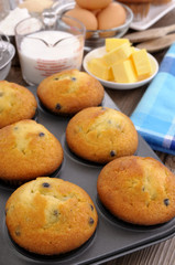 Baking making cooking cake ingredients with fresh muffins photo