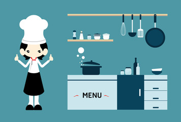 Woman cooking.Vector illustration