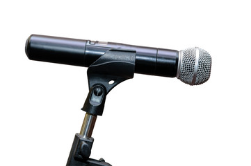 Microphone on the stand isolated on white background
