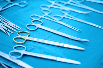 steralized surgery instruments take with blue filter