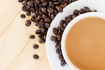 Coffee cup and coffee beans