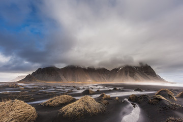 Vesturhorn Mountain and black sand dunes, Iceland