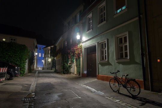Bicycle on the night european city street