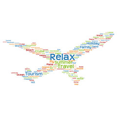 Conceptual travel or tourism plane word cloud