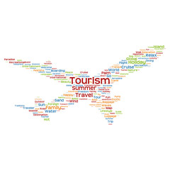 Conceptual travel or tourism plane word cloud