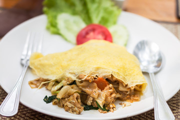 Closeup fried noodle with pork