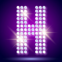 Vintage bulb lamp font of 80s disco with stars. Letter H
