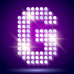 Vintage bulb lamp font of 80s disco with stars. Letter G