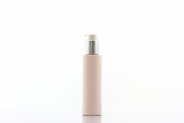 Pink cosmetics bottle, packaging.
