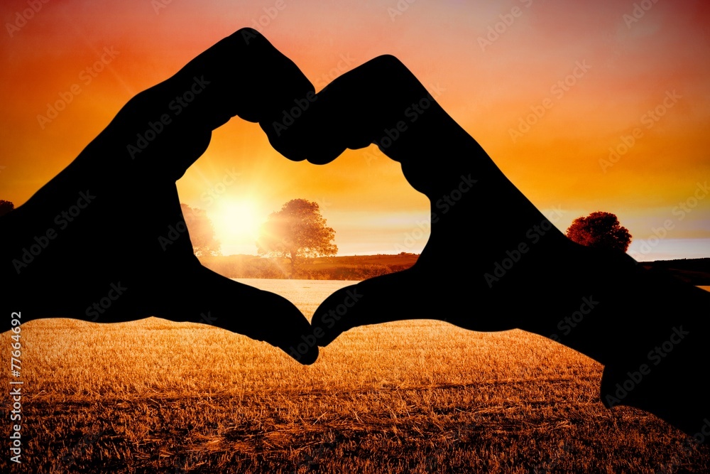 Aufkleber composite image of couple making heart shape with hands