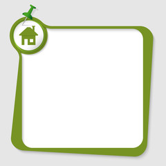 green text box with pushpin and home icon