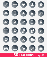 30 flat icons for web, apps development, eps10