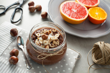 buckwheat porridge with cocoa, hazelnuts and banana