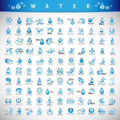 Water And Drop Icons Set - Isolated On Gray Background - Vector Illustration, Graphic Design Editable For Your Design