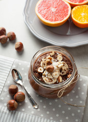 buckwheat porridge with cocoa, hazelnuts and banana