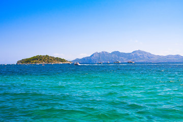 Naklejka premium Sea bay turquoise water mountain view , Cala Pi-de-La-Posada