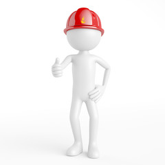 Feuerwehrmann als 3D Mensch hält Daumen hoch