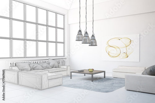 Planung von wohnzimmer im loft stock photo and royalty free images
