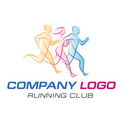 Vector logo, symbol silhouettes of lines of a running group of people. marathon.