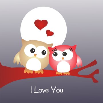 San Valent&iacute;n_Pareja de buhos enamorados_I love you