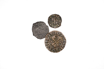 Ancient Armenian bronze coins on white background