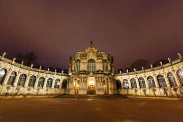 Fototapeta na wymiar Dresden Zwinger palace panorama with illumination at night