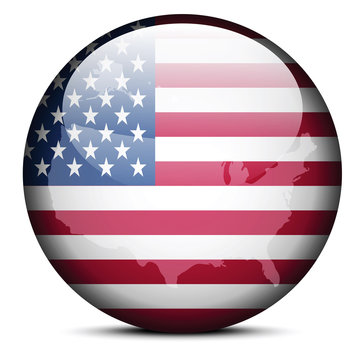Map on flag button of United States of America