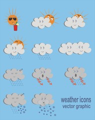 Funny weather icons, vector graphic