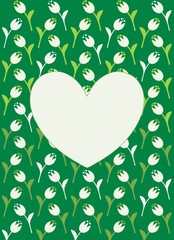 Vector with white hearts, white flowers and green background