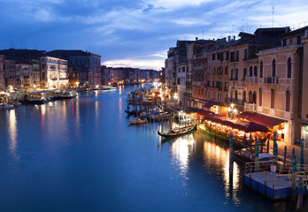 View from Rialto bridge of Venice by night.