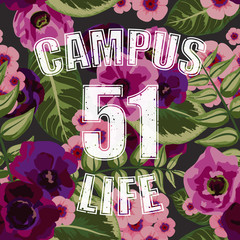 Flower tropical seamless pattern with campus life
