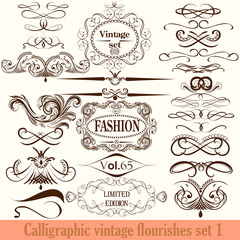 Collection of vector calligraphic flourishes in vintage style